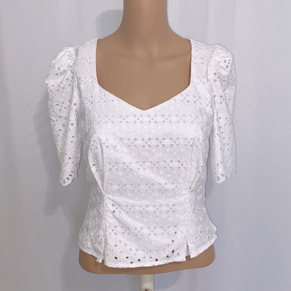 Antonio Melani Oda Puff Sleeve Eyelet blouse